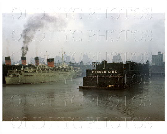 Oceanliner west side NYC 1950 French Line Old Vintage Photos and Images