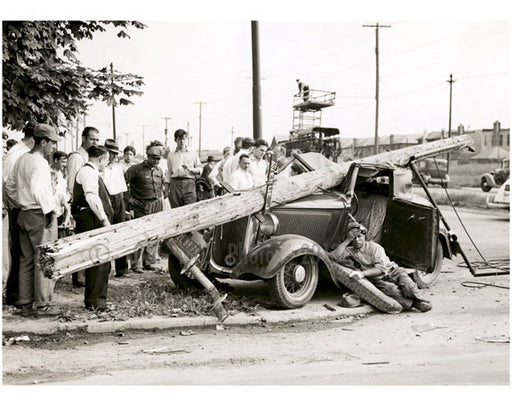 One car accident on the southeast corner of Utica Avenue & Avenue J - June 1940 Old Vintage Photos and Images