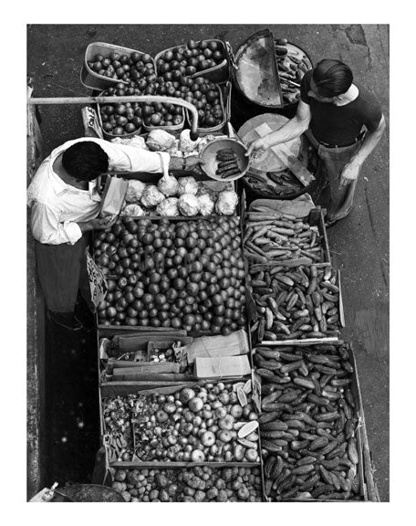 overhead view of a pushcart produce stand on Belmont Avenue, Brooklyn NY Old Vintage Photos and Images