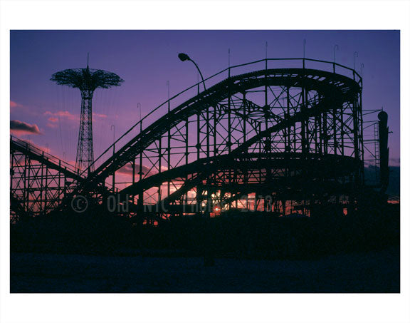 Parachute Jump & The Cyclone at sunset Old Vintage Photos and Images