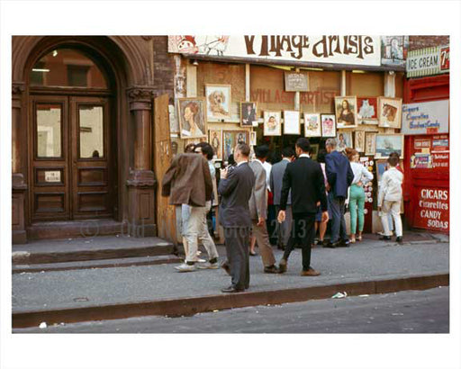 People outside of an art supply store 1965 Greenwich Village  - NYC Old Vintage Photos and Images