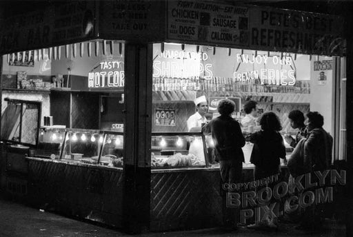 "Pete's Best" Food concession at night, Coney Island, 1973 Old Vintage Photos and Images