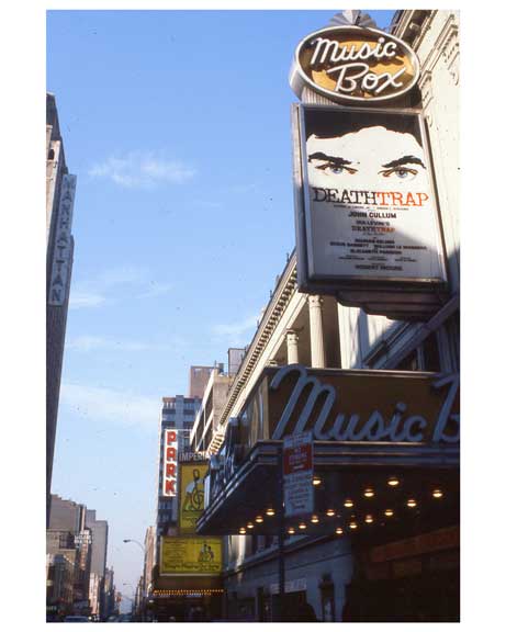 Play advertisements outside the Music Box Theater  - Theater District 1970s Manhattan Old Vintage Photos and Images