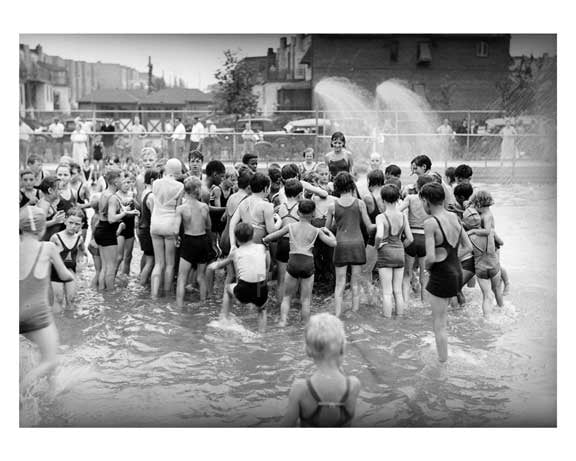 Playground opening day - Wading pool - 1934 - Jackson Heights - Queens NY Old Vintage Photos and Images