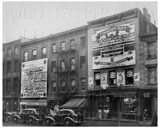 Political posters on buildings Ave C between 3rd & 4th Sts Manhattan NYC 1936 Old Vintage Photos and Images