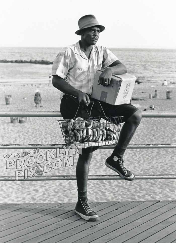 Pretzel and "Sunny Boy" drink vendor on the boardwalk, 1967 Old Vintage Photos and Images
