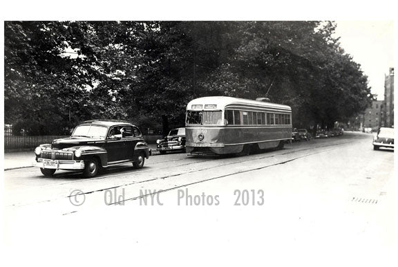 Classic  Cars & Trolleys passing by Prospect Park Brooklyn NY Old Vintage Photos and Images