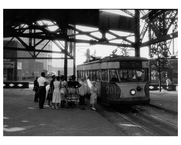 QB Bridge trolley at Queens Plaza 1956- Long Island City - Queens NY Old Vintage Photos and Images