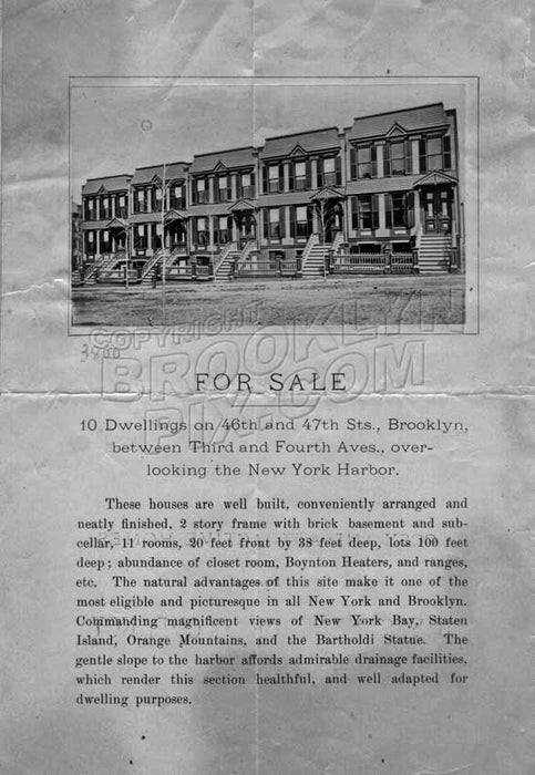 Real estate advertisement for houses on 46th and 47th Streets between 3rd and 4th Avenues, c.1885 Old Vintage Photos and Images