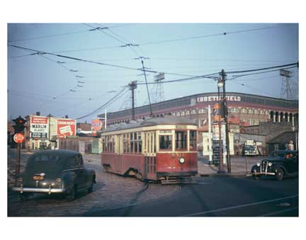 Red Trolley with Ebbets Field Old Vintage Photos and Images