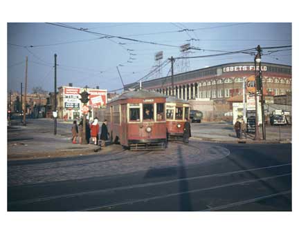 Red Trolley with Ebbets Field 2 Old Vintage Photos and Images