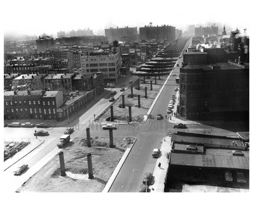 Rooftop view of cliton hills elevated train tracks being constructed Old Vintage Photos and Images