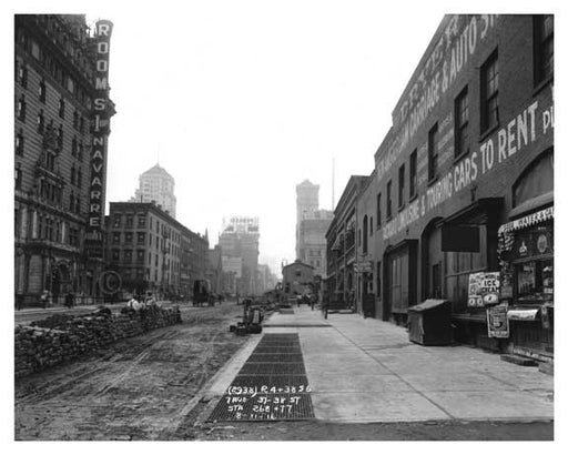 Rooms & Cars for rent on this cestion of 7th Avenue between 37th & 38th Streets August 1916 Chelsea NYC Old Vintage Photos and Images