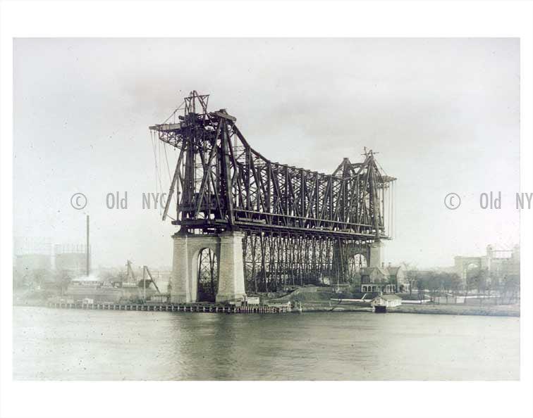 Roosevelt Island, formerly Blackwell Island with the Queensboro Bridge under construction Old Vintage Photos and Images