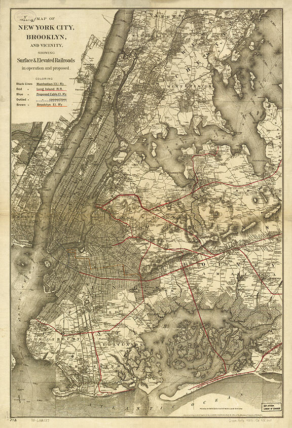 Vintage Map of New York City, Brooklyn, Art Print 1885
