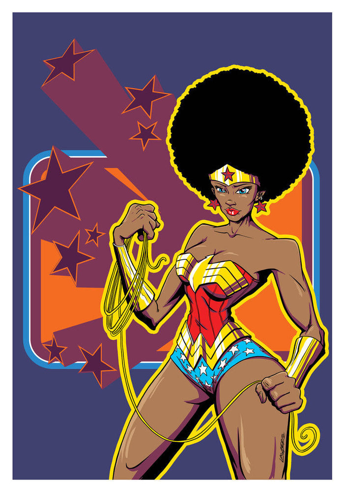 African American Black Wonder Woman Art Print Comic Pop Art Disco