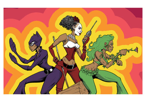 African American Black Batgirl Harley Quinn Poison Ivy Art Print