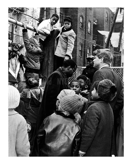 Senator Robert Kennedy joins kids at the playground - Brooklyn NY Old Vintage Photos and Images