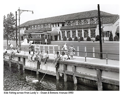 Ocean & Emmons Avenues, Kids fishing across from Lundy's - 1950