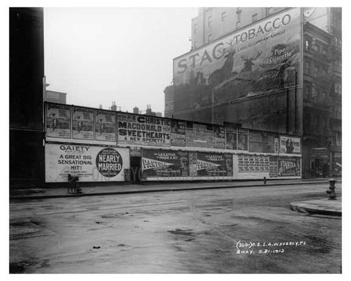 "Stag Tobacco" & other Billboards on Broadway & Waverly Place - Tribeca - Downtown Manhattan NYC 1913 Old Vintage Photos and Images