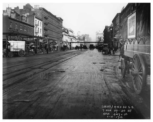 Street Scene - 7th Avenue between 29 & 30st  Streets November 4th 1915 Chelsea, Manhattan Old Vintage Photos and Images