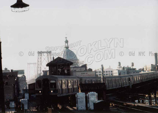 Subway train coming off Williamsburg Bridge onto line above Broadway, 1973 Old Vintage Photos and Images