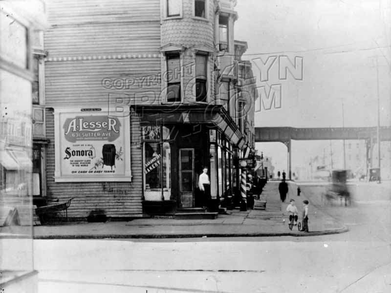 Sutter Avenue west from Snediker Avenue; Canarsie el in distance, 1920s Old Vintage Photos and Images