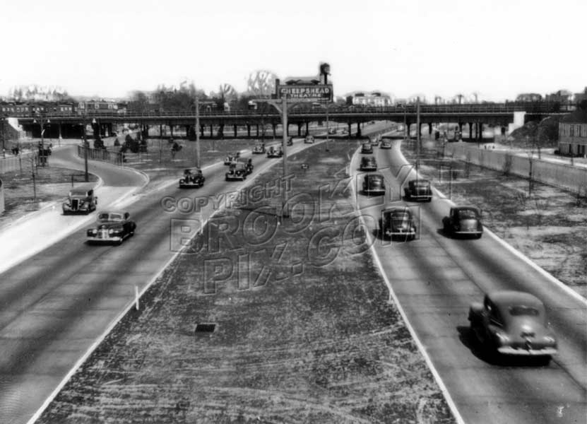 The new Belt Parkway looking west to Brighton Line overpass, 1940s Old Vintage Photos and Images