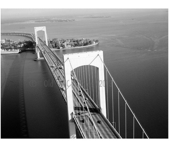 Throgs Neck Bridge- view of towers looking north ny SUNY Maritime College Old Vintage Photos and Images