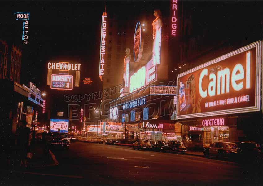 Times Square at night, early 1950s Old Vintage Photos and Images