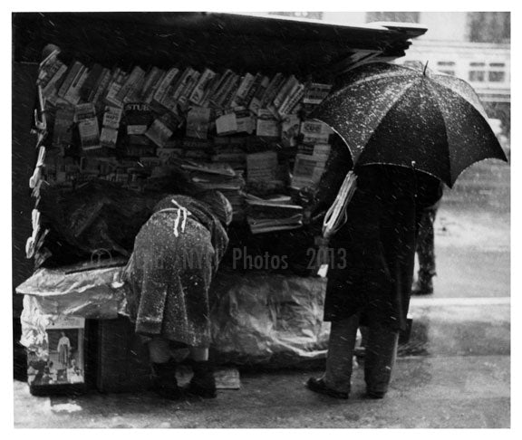 Times Square News Stand in the snow Old Vintage Photos and Images