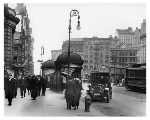Train entrance at 14th Street & 4th Avenue - Greenwich Village - Manhattan, NY 1916 C Old Vintage Photos and Images
