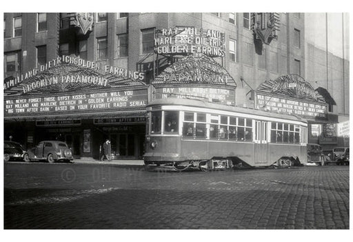 Trolley passing in front of the Brooklyn Paramount Theater Old Vintage Photos and Images