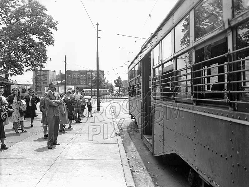 Trolley stop near Bartel-Pritchard Square, 1947 Old Vintage Photos and Images