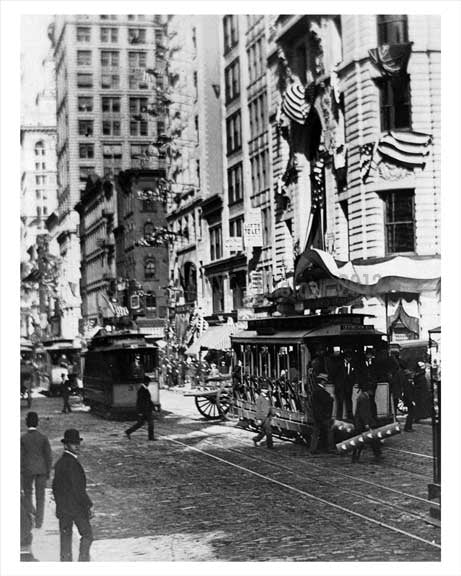 Trolleys passing Broadway Midtown Manhattan 1914 NYC Old Vintage Photos and Images
