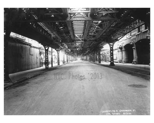 Under the eleveated train tracks on Greenwich Street - Greenwich Village - Manhattan  1914 Old Vintage Photos and Images
