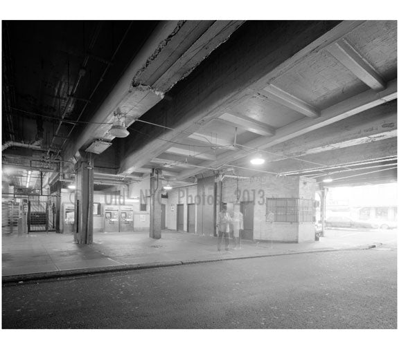 Underside of tracks showing columns, concrete encased I beams & ramps near storage room. Looking southwest - Stillwell Avenue Station, intersection of Stilwell & Surf Avenues. Old Vintage Photos and Images