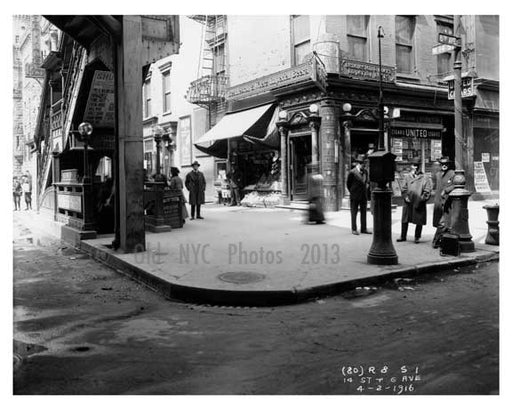 Upclose shot of 14th Street & 6th Avenue  - Greenwich Village - Manhattan, NY 1916 A Old Vintage Photos and Images