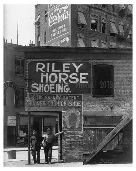 Upclose shot of Riley Horse Shoe co. & Iron Works on 7th Avenue  - Midtown Manhattan - 1914 Old Vintage Photos and Images