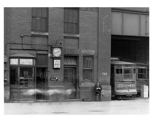 Upclose shot of Trolley Depot at Lenox Avenue - Harlem NY 1922 Old Vintage Photos and Images