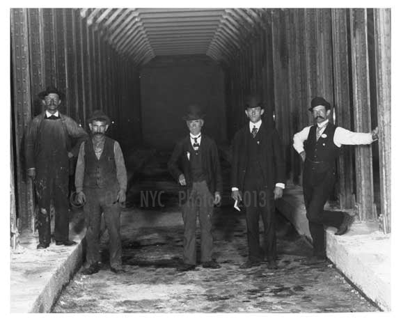 Upclose shot underground - NYC subway system underconstruction at Houston & Lafayette October 15th 1901 Old Vintage Photos and Images