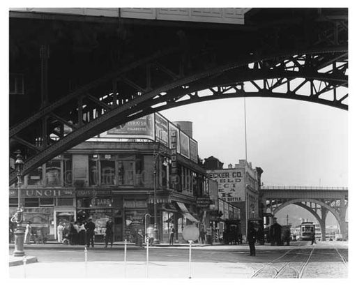 Upclose view of 125th Street IRT Subway Viaduct looking down Manhattan Avenue 1915 Old Vintage Photos and Images