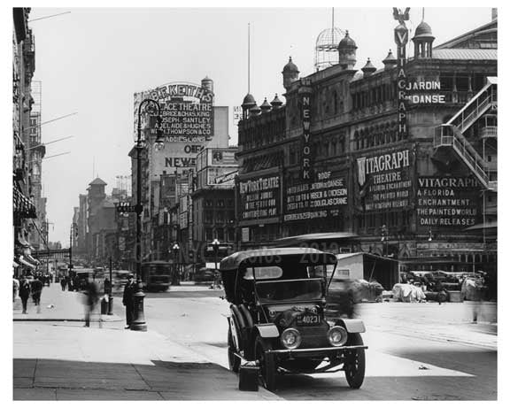 Upclose view of Times Square & West 44th Street  - Midtown Manhattan - 1915 Old Vintage Photos and Images