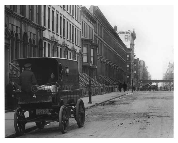 Upclose view of Wagon on 8th Avenue  & 46th Street  - Midtown Manhattan - 1915 Old Vintage Photos and Images