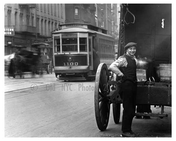 Uplcose shot of truck driver at the 50th Street Station 50th Street & Broadway - Midtown -  Manhattan 1916 Old Vintage Photos and Images