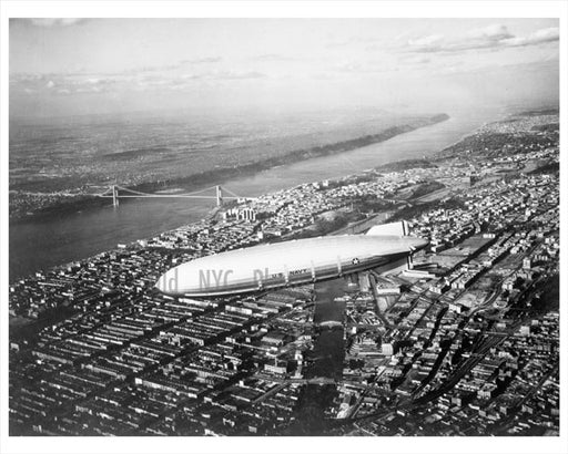 US Navy Blimp over Upper Manhattan with George Washington bridge Old Vintage Photos and Images