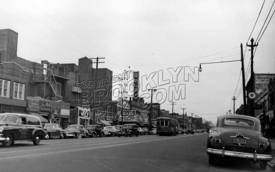 Utica Avenue looking south to Church Avenue showing Rugby Theater, 1951 Old Vintage Photos and Images