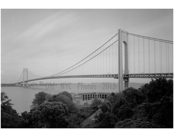 Verrazano Bridge - Staten Island tower, with Fort Wadsworth in the foreground Old Vintage Photos and Images