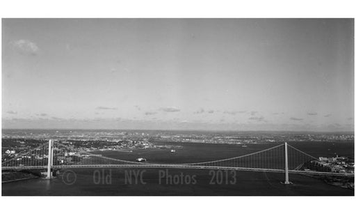 Verrazano Narrows Bridge - aerial shot of the bridge from end ot end Old Vintage Photos and Images
