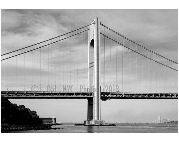 Verrazano Narrows Bridge - Fort Wadsworth Tower in background left Old Vintage Photos and Images